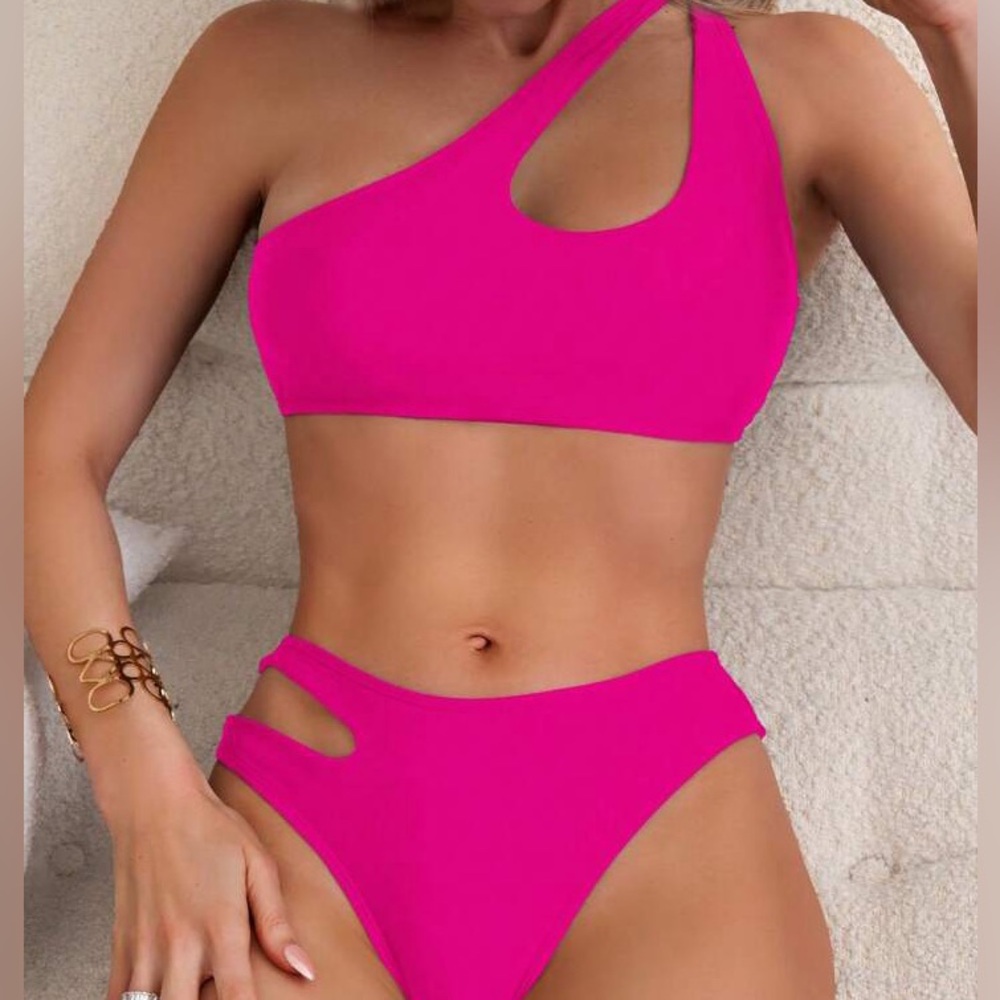Hot Pink One-Shoulder Bikini Set